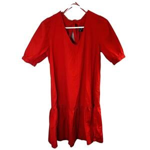 Vero Moda Womens Short Puff Sleeve Tie Keyhole Back Oversized Smock Dress Size M